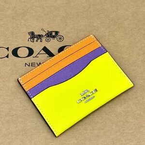 Coach Bright Yellow and Orange Card Holder Small Wallet